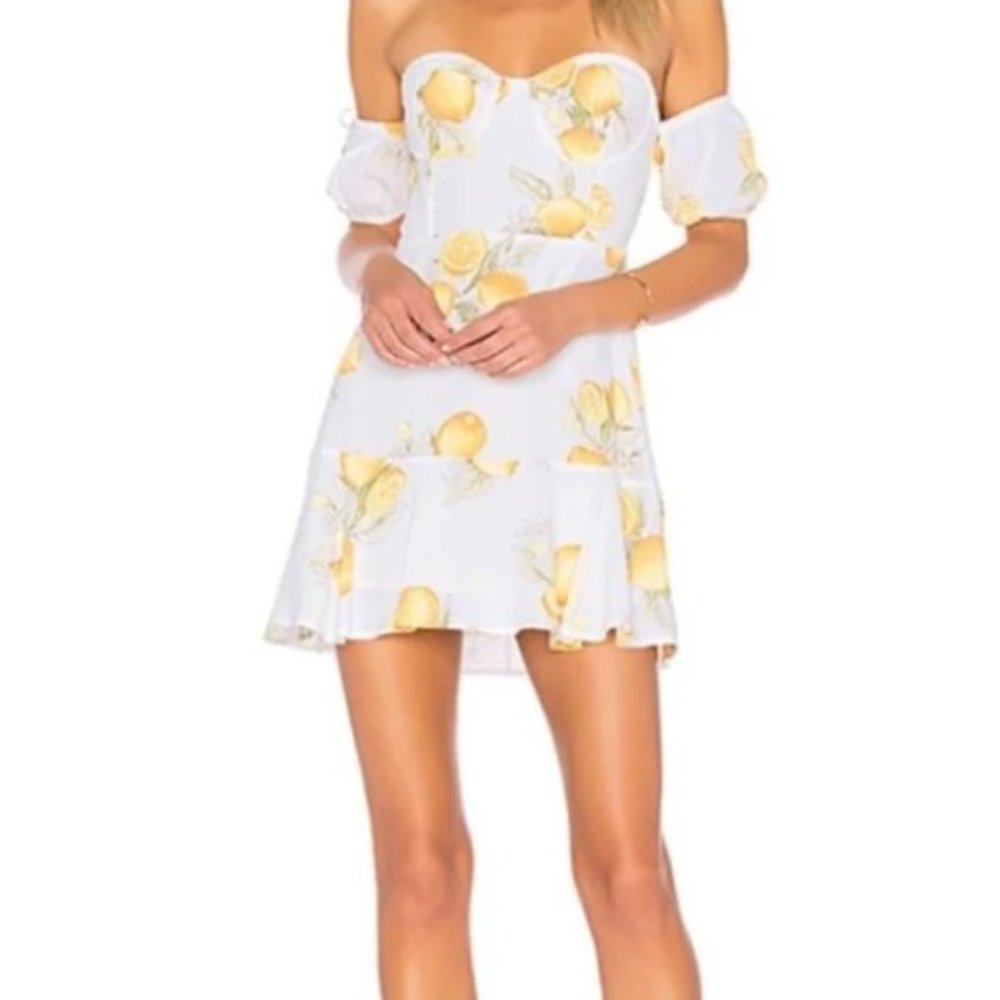 For Love and Lemons Off the Shoulder Lemon Dress